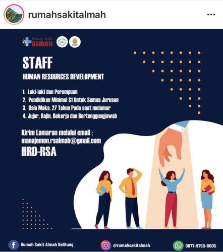 info Loker Staff HRD @rumah sakit Almah-Belitung