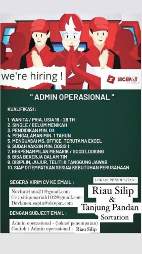 info Loker Admin Operasional @Sicepat Express-Riau silip & TanjungPandan