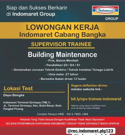 info Loker Building Maintenance @Indomaret Gorup-Depo Bangka