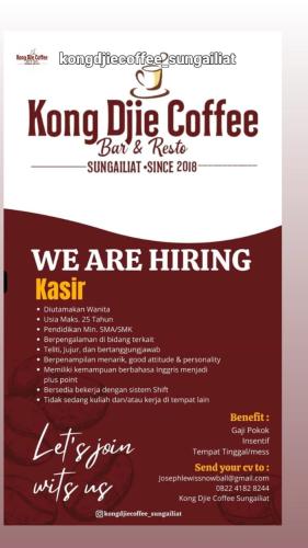 info Loker Kasir dan Waitress @kongdjiecoffee_sungailiat
