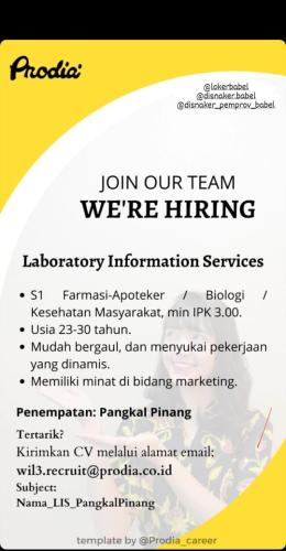 info Loker Laboratory Information Servis @prodia-Pangkalpinang