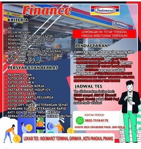 info Loker Finance @rec.indomaret.plg123-Babel