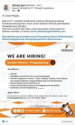 info Loker Sampler Mineral-Pangkalpinang