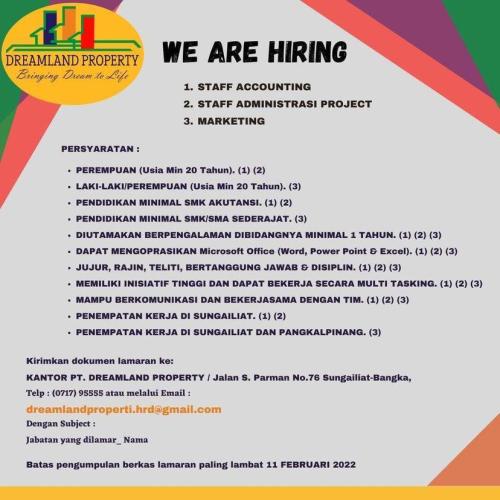 info Kesempatan kerja sebagai Marketing Property @Pangkalpinang