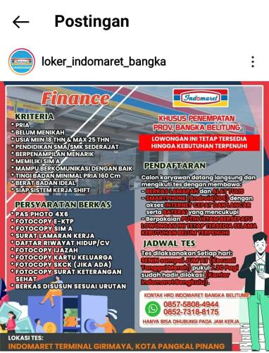 info Loker FINANCE -Indomaret Bangka