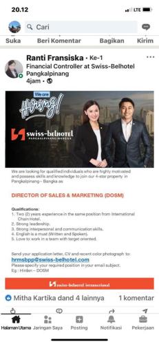 info Loker Director of Sales & Marketing(DOSM)-Swiss belHotel Pangkalpinang