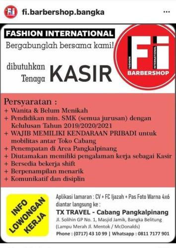 info Loker kasir-Barbershop Bangka-Pangkalpinang