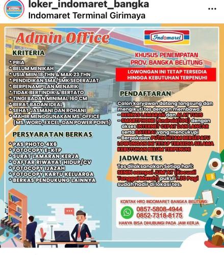 info Loker Admin Office - Indomaret Bangka