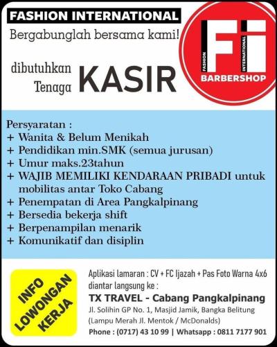 info Loker Kasir-Barbershop Pangkalpinang