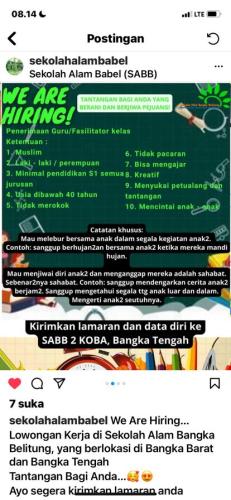 info Loker Guru Pendamping & Guru Fasilitator Kelas-Sekolah Alam Babel-Bangka Tengah & Bangka Barat