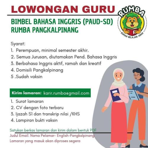 info Loker Guru Bimbel Bahasa Inggris-Bimbel Rumba Pangkalpinang