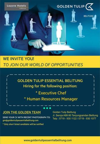 info Loker Human Resources Manager/HRM & Executive Cheft-Golden Tulip/Louvre Hotels Group-Belitung