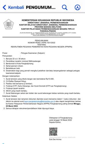 info Loker SECURITY-KPPN Pangkalpinang