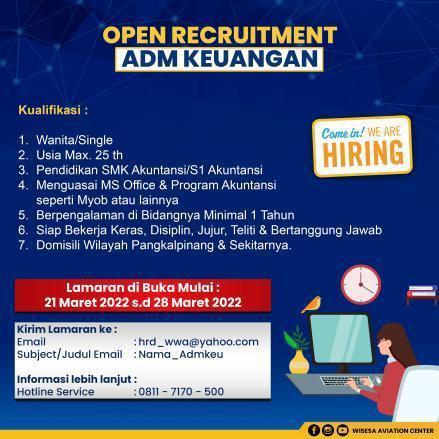 info Loker Adm Keuangan -Wisesa Aviation Center-Bangka