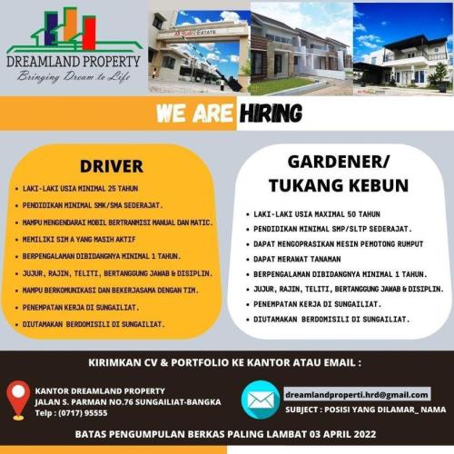 info Loker Gardener/tukang kebun & Driver-Dreamland Property Sungailiat