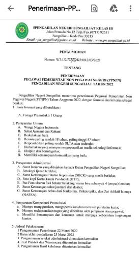 info Loker Pegawai Pemerintah Non Pegarai Negeri/Tenaga Pramubakti-Pengadilan Negeri Sungailiat