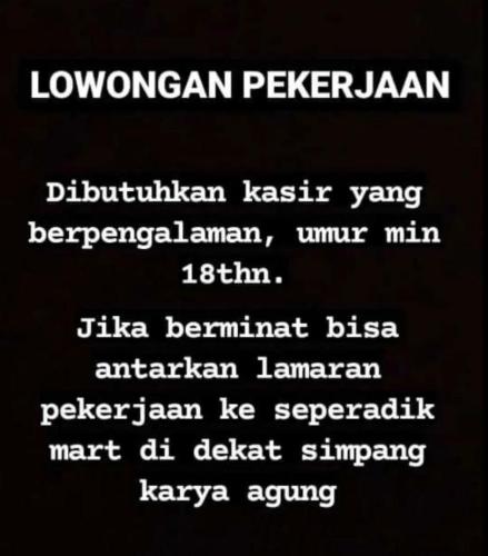 info Loker Kasir dan Pramuniaga-Seperadik Mart Pangkalpinang