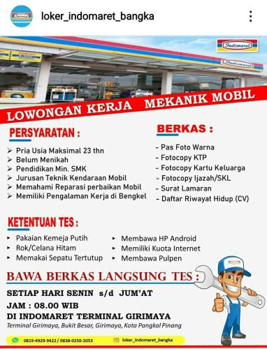 info Loker Mekanik Mobil-Indomaret Bangka