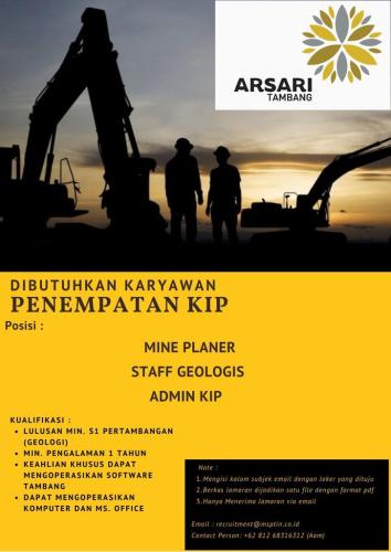 info Loker Mine Planner,Staff Geologis & Admin KIP-PT Mitra Stania Prima-Bangka