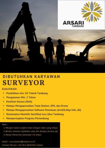 info Loker Surveyor-PT Mitra Stania Prima-Bangka