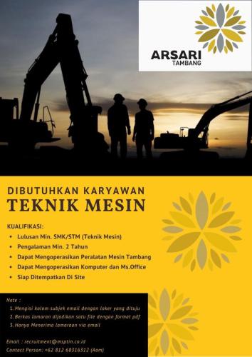 info Loker Teknik Mesin-PT Mitra Stania Prima-Bangka