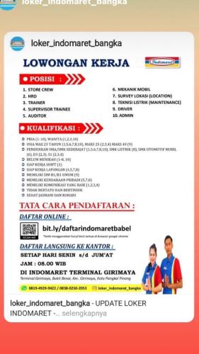 info Loker Store Crew,HRD,Trainer,Supervisor Trainee,Auditor-Indomaret Bangka
