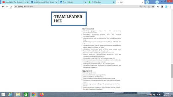 info Loker Tim Leader HSE-PT THEP-Bangka