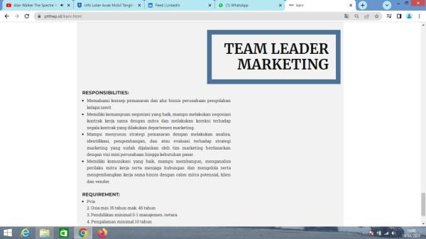 info Loker Tim Leader Marketing-PT THEP-Bangka