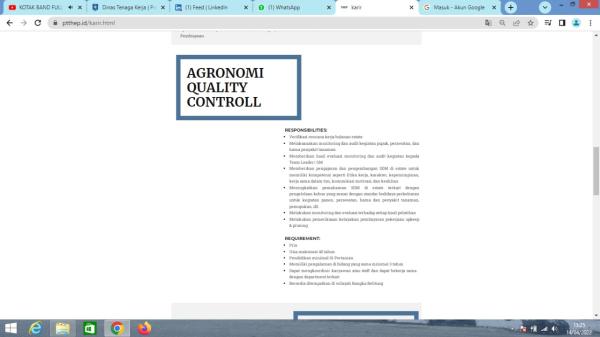 info Loker Agronomi Quality Control-PT THEP-Bangka