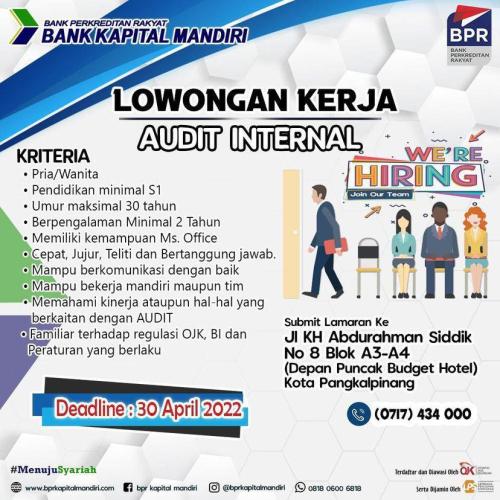 info Loker Audit Internal-BPR/Bank Kapital Mandiri-Pangkalpinang