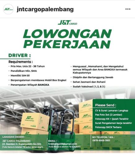 info Loker Driver-jntcargopalembang-Bangka