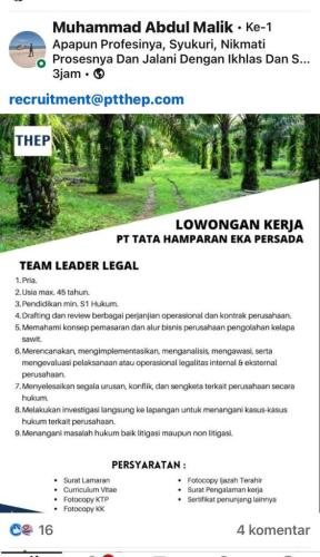 info Loker tim Leader Legal-PT THEP-Bangka