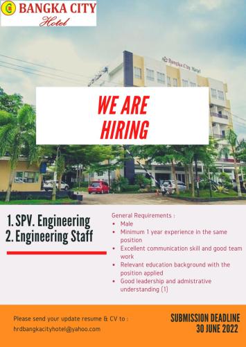 info Loker SPV Engineer & Engineer Staff-Bangka City Hotel-Pangkalpinang