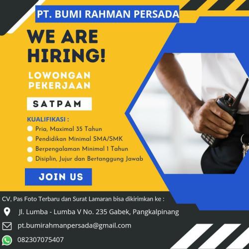 info Loker Sekurity-PT BUMI RAHMAN PERSADA-Pangkalpinang