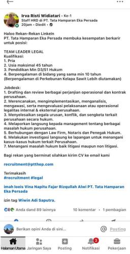 info Loker Tim Leader Legal-PT THEP-Bangka Belitung