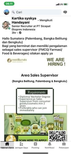 info Loker Area Sales Supervisor-PT Mustika Ratu-penempatan Bangka Belitung
