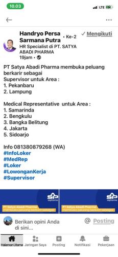 info Loker Medical Representative-PT Satya Abadi Pharma-Bangka Belitung