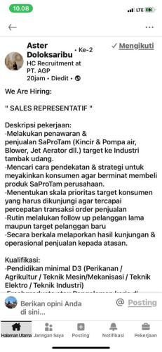 info Loker Sales Representatif-PT AGP-penempatan Bangka Belitung