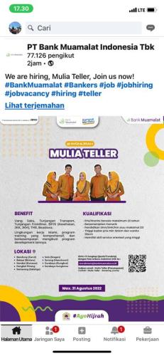 info Program Trainning-Mulia Teller-PT Bank Muamalat Indonesia Tbk-penempatan Pangkalpinang