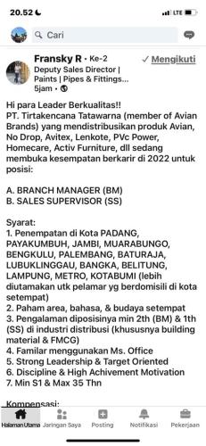 info Loker Branch Manager & Sales Supervisor-PT Tirta Kencana Tatawarna-penempatan Bangka & Belitung