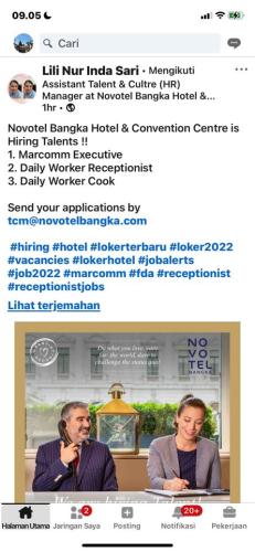 info Loker Marcomm Executive.Daily Worker Receptionist & Daily Worker Cook-Novotel Bangka Hotel