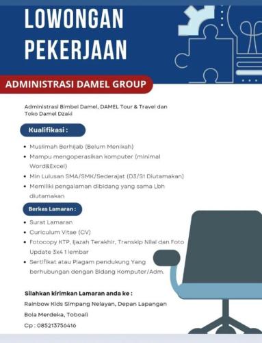 info Loker Administrasi-Bimbel Damel Group-Toboali