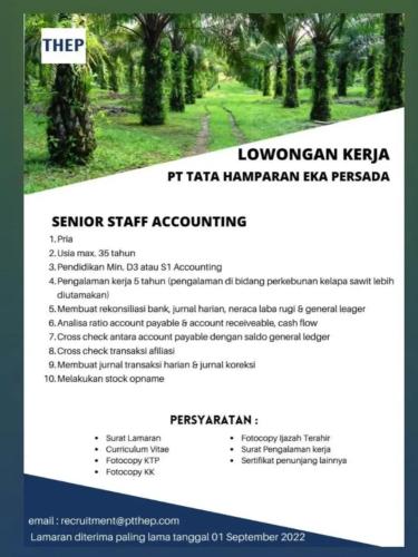 info Loker Senior Staff Accounting-PT THEP-Bangka