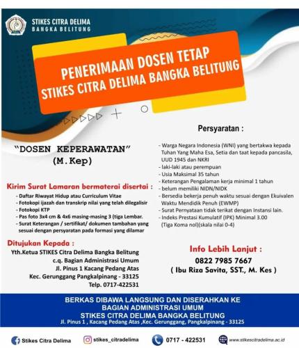 info Loker Dosen Keperawatan-STIKES CITRA DELIMA-Bangka Belitung