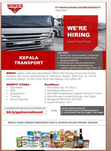 info Loker  Kepala Transport-PT Pangkalpinang Distribusindoraya/WINGS-Pangkalpinang
