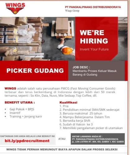 info Loker PICKER GUDANG-PT Pangkalpinang DistribusindoRaya/Wings Group