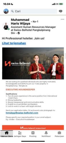 info Loker Executive Housekeeper-Swiss BelHotel-Pangkalpinang