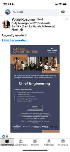 info Loker Chief Engineering-Hotel Santika Belitung