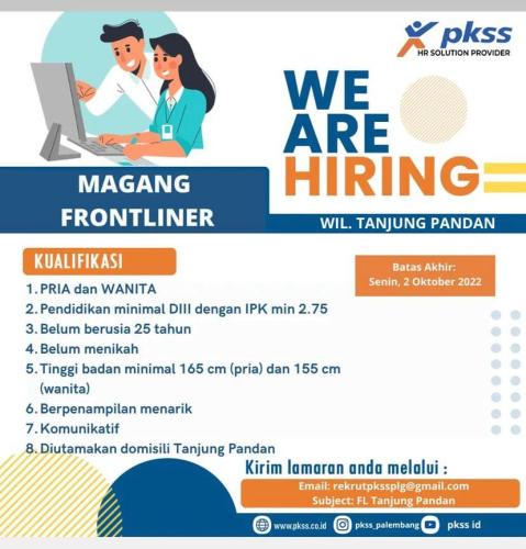 info Loker Magang Frontliner-PKSS Palembang-penempatan BRI Belitung-Tanjungpandan