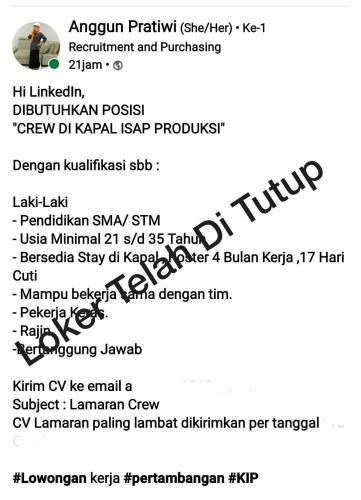 info Loker Crew di Kapal Isap Produksi-Bangka Belitung